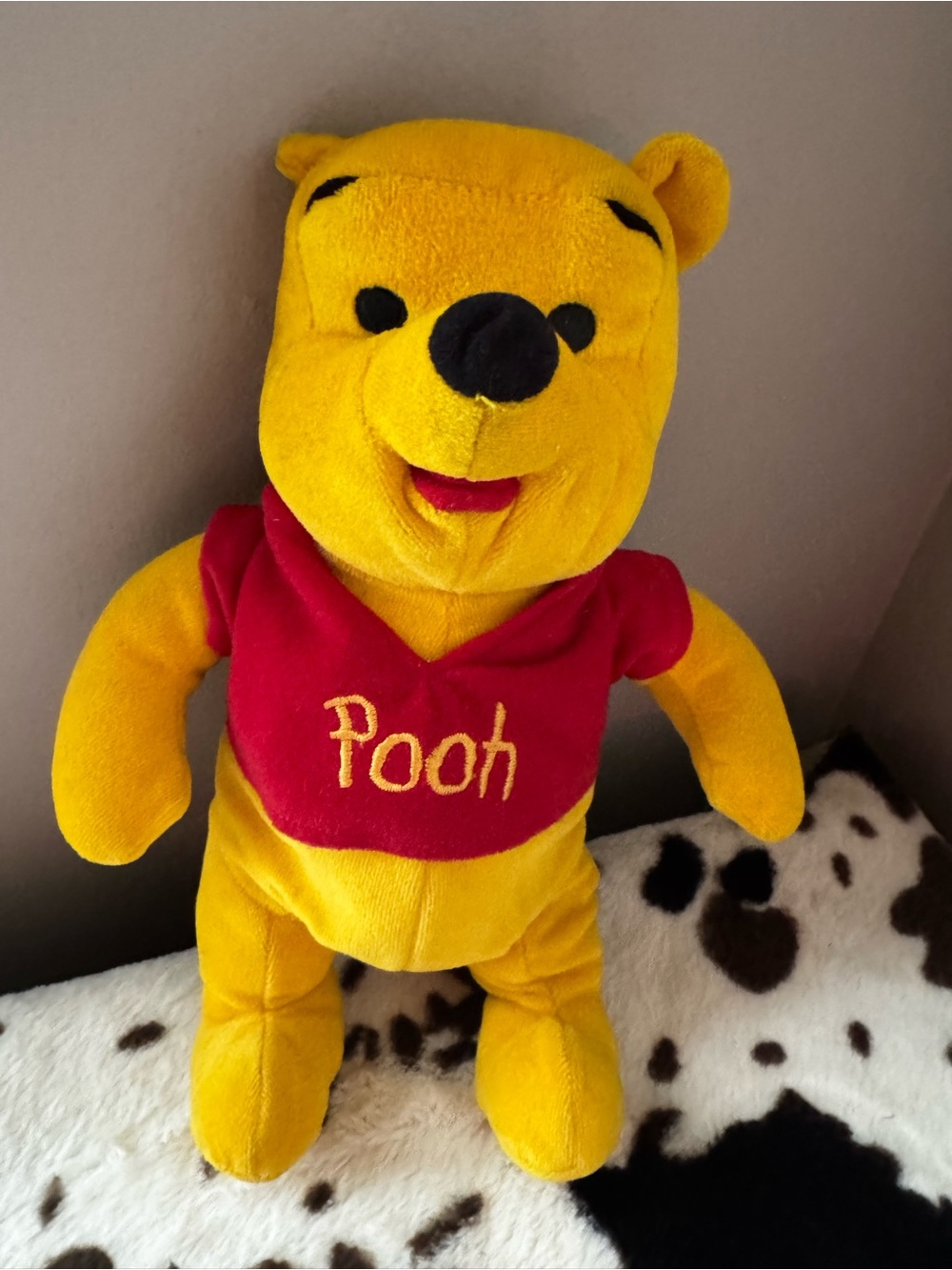 Vintage Disney Yellow Pooh Plush with Red Shirt